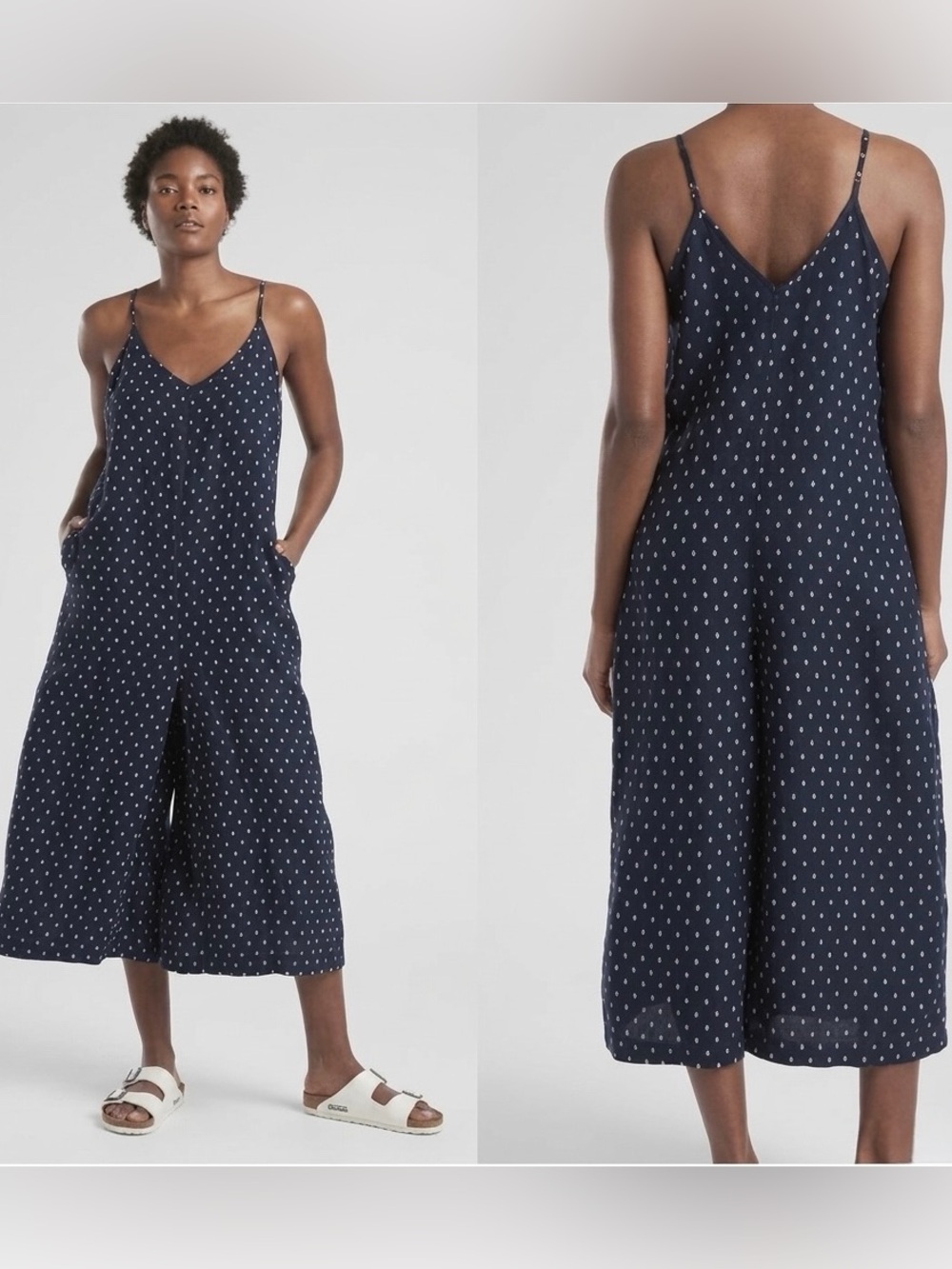 Athleta Linen Wide Leg Spaghetti Strap V-Neck Jumpsuit Size 4